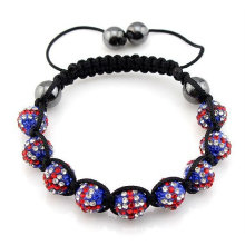 9pcs grânulos Braceletes Reino Unido bandeiras país shamballa cristal bola bandeira pulseira